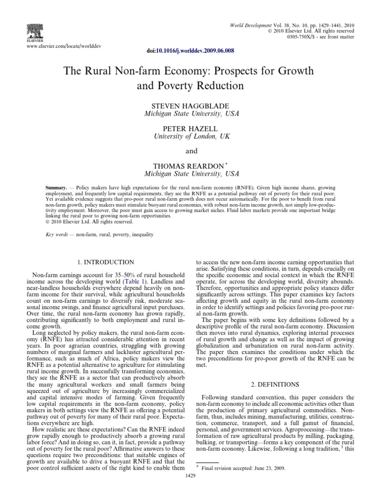 Rural Non Farm Economy PDF Rural Poverty Economic Growth