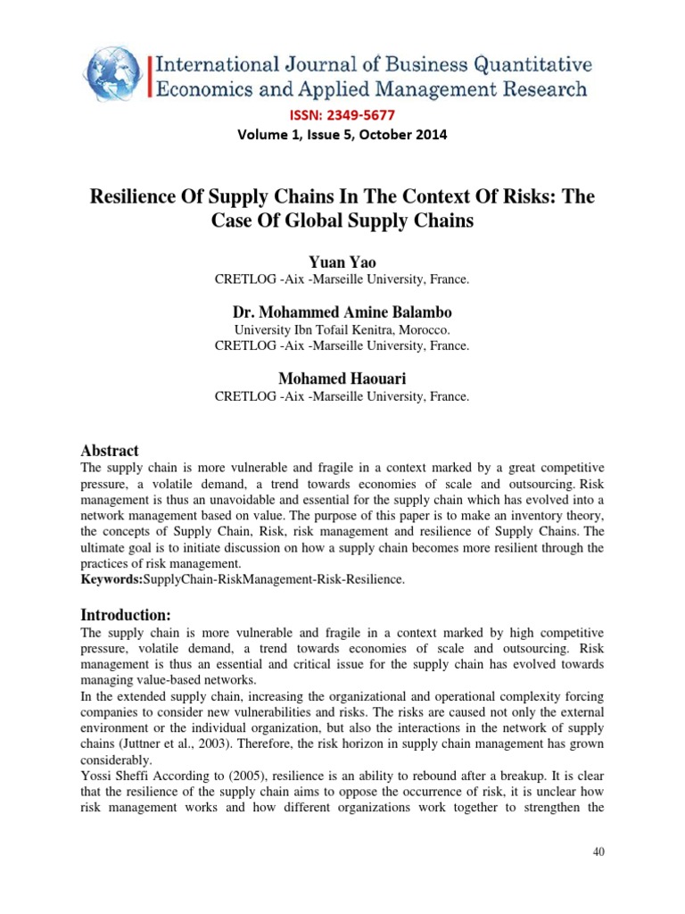 Resilience of SC | PDF | Supply Chain | Supply Chain Management