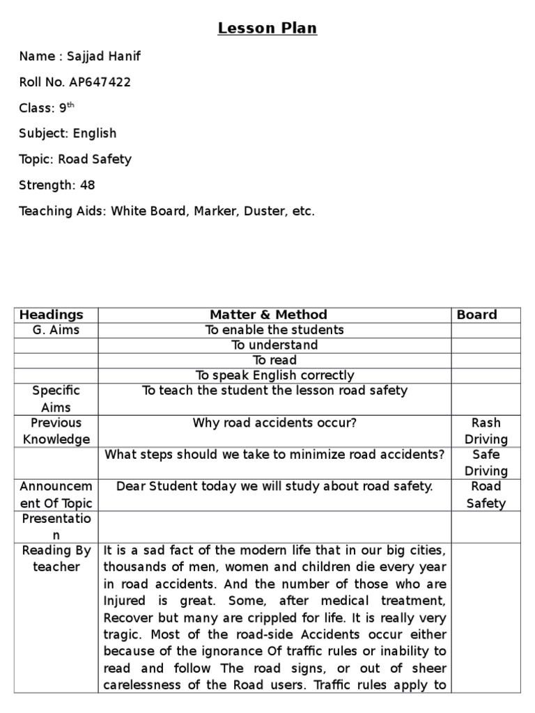 B Ed Lesson Plan English PDF | PDF | Road Traffic Safety | Cognition