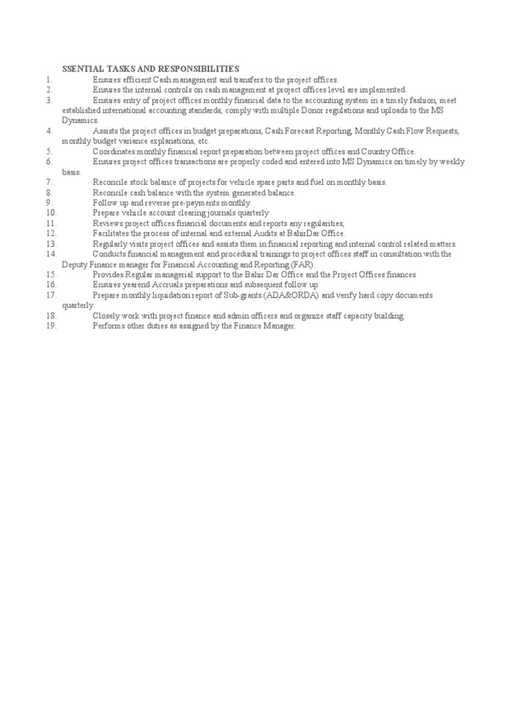 Ssential Tasks And Responsibilities PDF