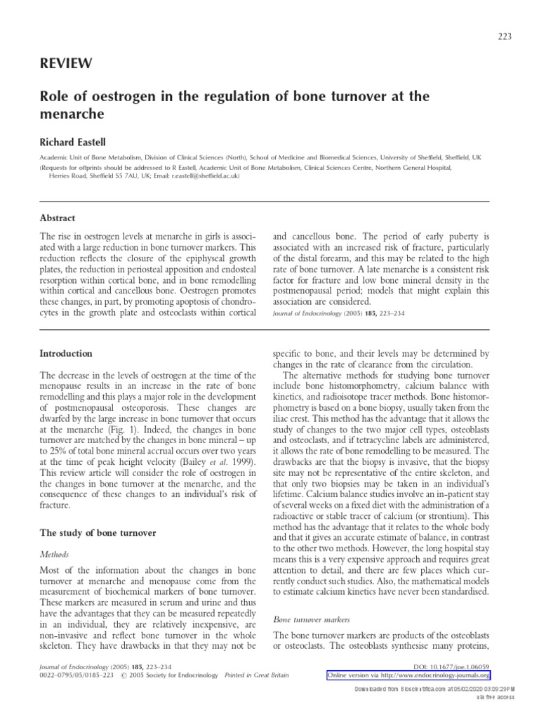 Review Role of Oestrogen in The Regulation of Bone Turnover at The ...