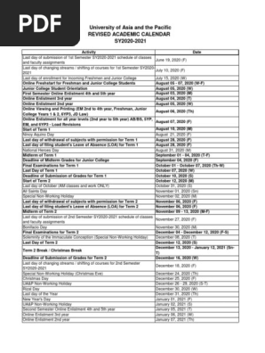 UA&P Academic Calendar SY2020-2021 (Updated 6.30.2020) | PDF | Academic  Term | Christian Worship And Liturgy