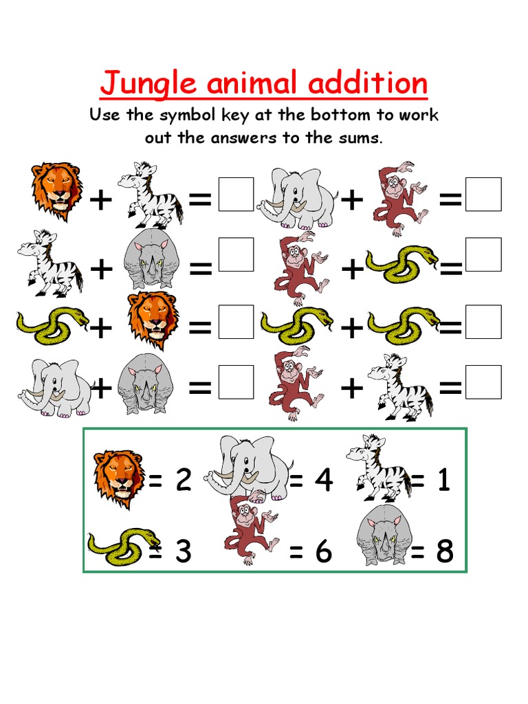 Jungle Animal Addition Practice | PDF