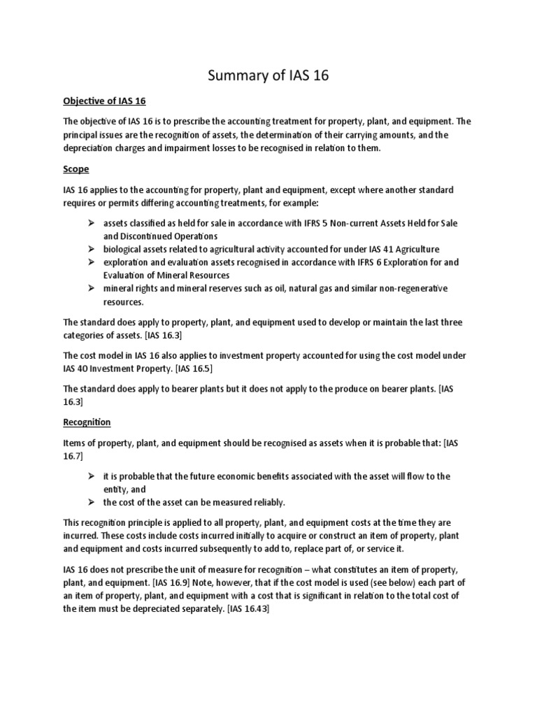 Summary of IAS 16 | PDF | Fixed Asset | Depreciation