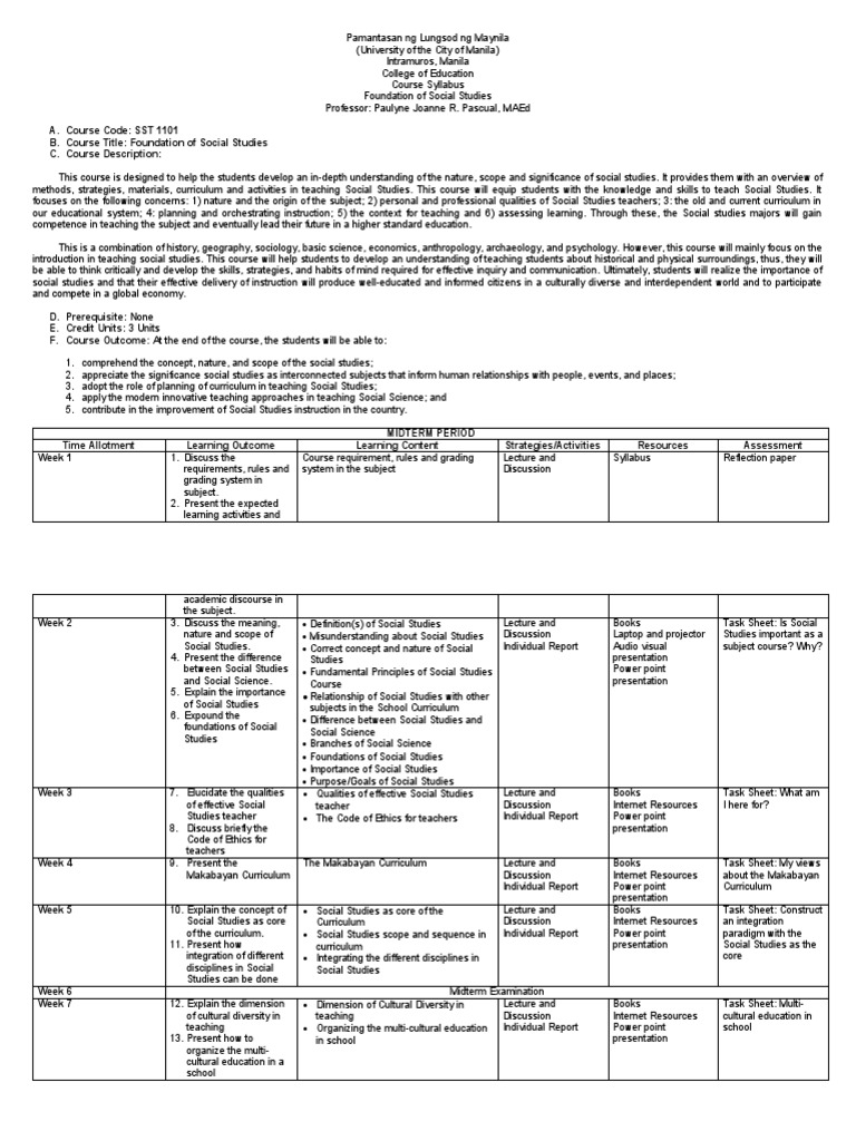 Foundation of Social Studies Syllabus Curriculum Learning