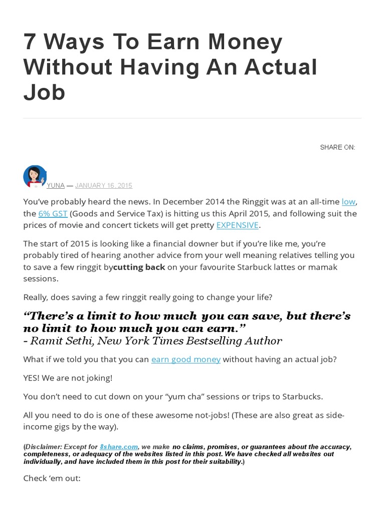 7 Ways to Earn Money Without a Job | PDF | Business