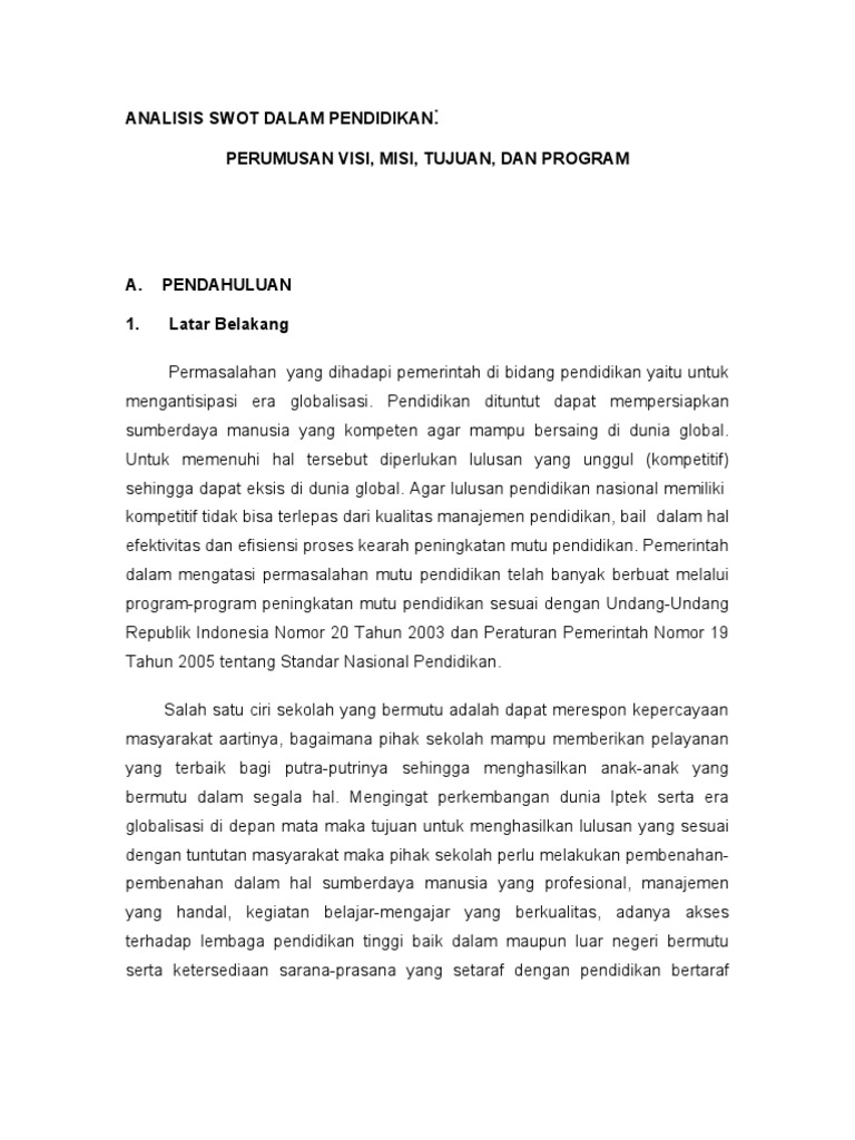 Analisis Swot Dalam Pendidikan