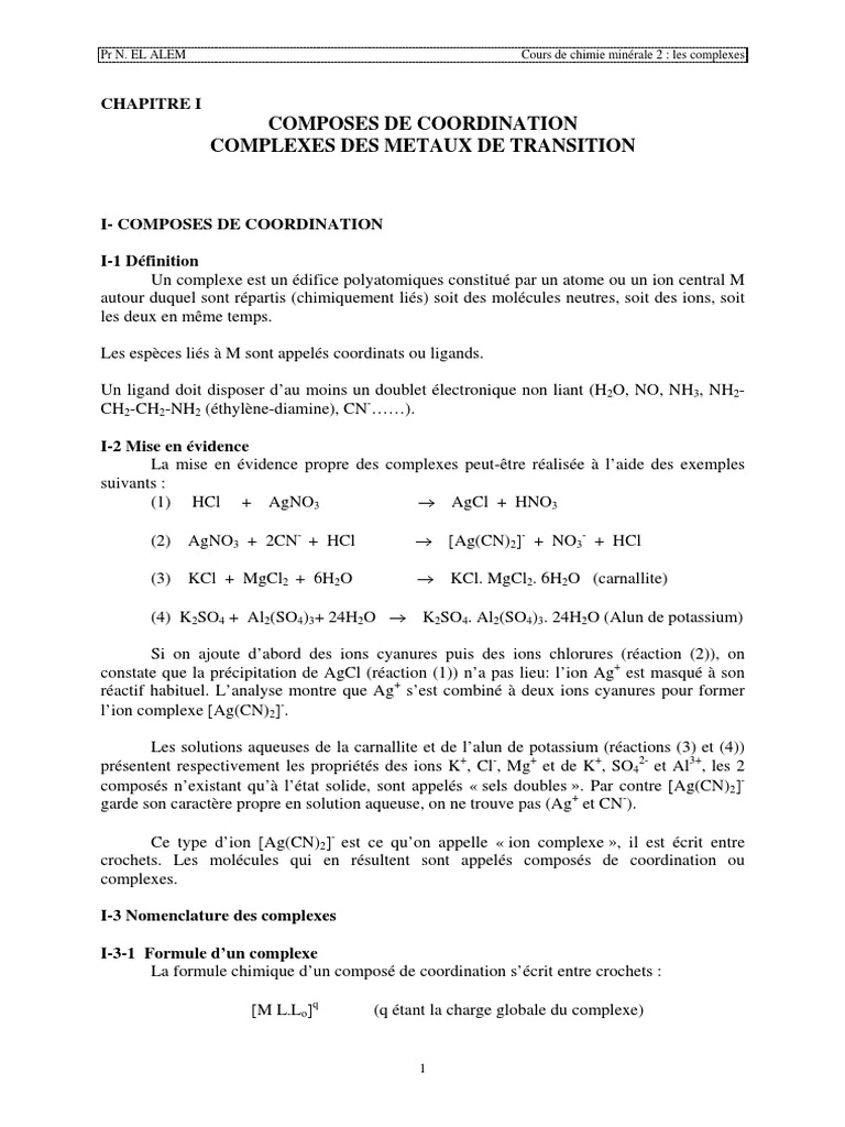Complexes de coordination en chimie PDF Complexe (chimie — free download