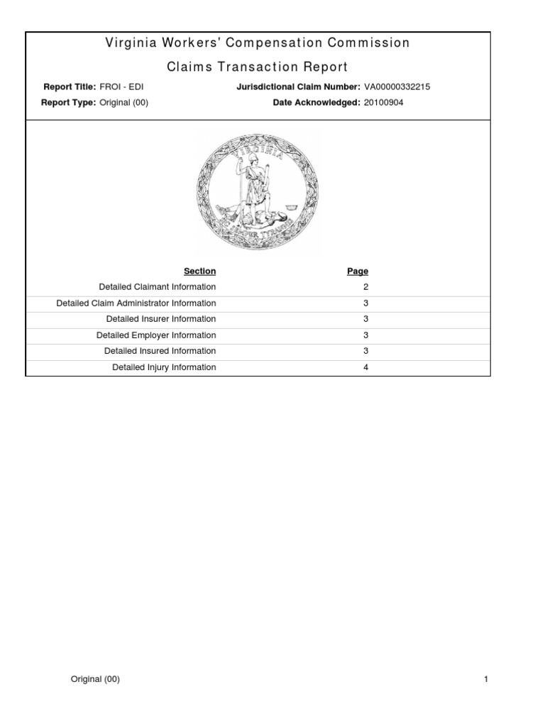 Virginia Workers' Comp Claim Report | PDF | Government | Business