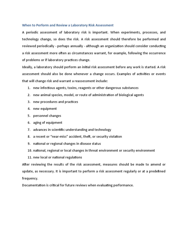 Reevaluating Laboratory Risk Assessments | PDF