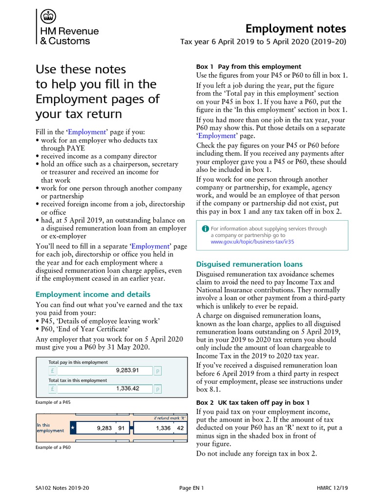 Use These Notes To Help You Fill in The Employment Pages of Your Tax ...