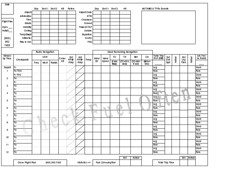 Navigation Log PDF Aircraft Aviation
