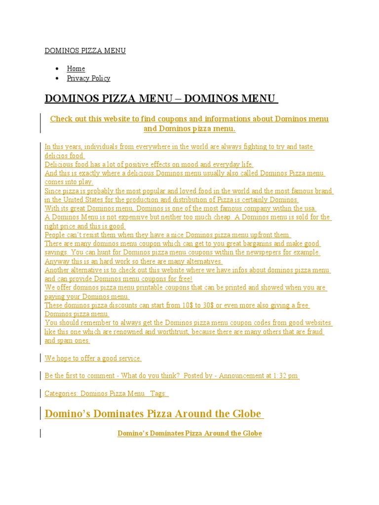 Dominos Pizza Menu | Download Free PDF | Domino's Pizza | Pizza