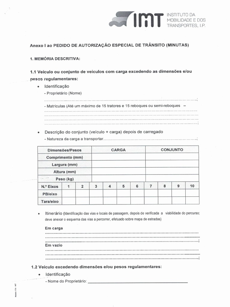Pedido de Autorização Especial de Trânsito ANEXO A MOD 17 PDF | PDF