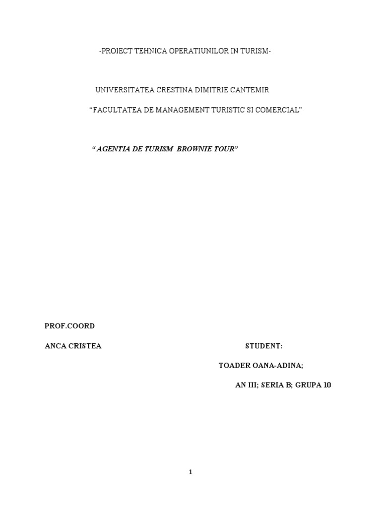 Proiect Tehnica Operatiunilor in Turism | PDF
