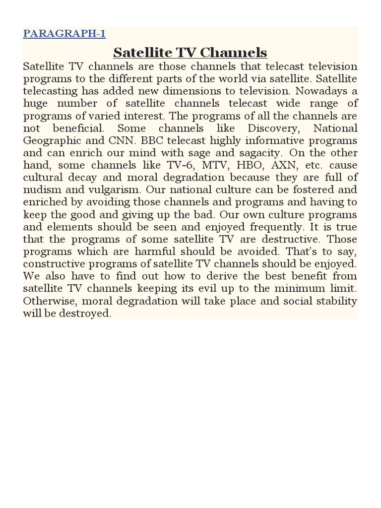 Satellite TV Channels Paragraph1 PDF Social Institutions Social