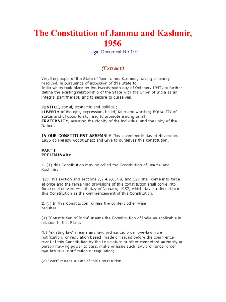 The Constitution of Jammu and Kashmir PDF Bill (Law) United