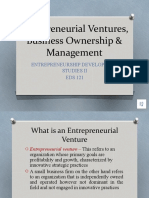 Entrepreneurial Venture, Business Ownership and Management