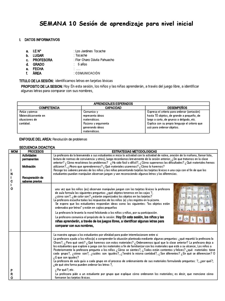 Sesiones de Aprendizaje para Inicial 3-5 Años | PDF | Salón de clases ...
