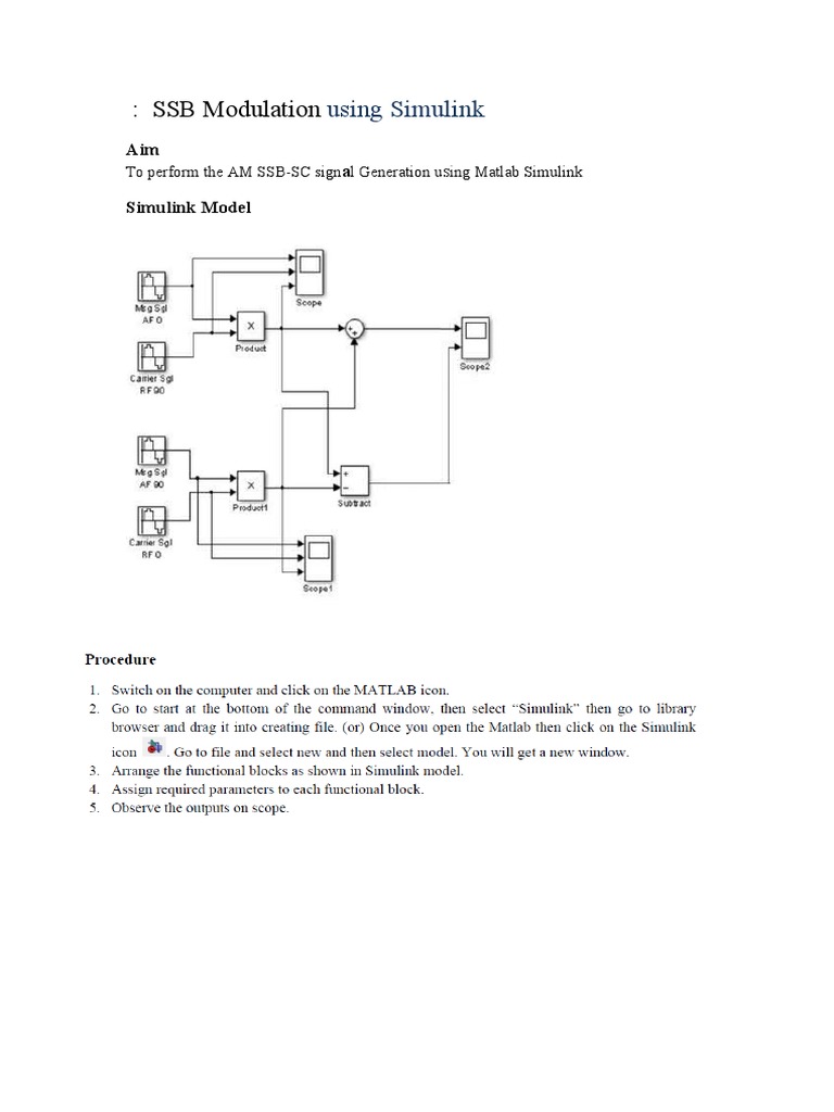 SSB Modulation:: Using Simulink | PDF