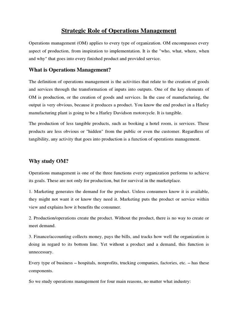 Strategic Role of Operations Management | PDF | Operations Management ...