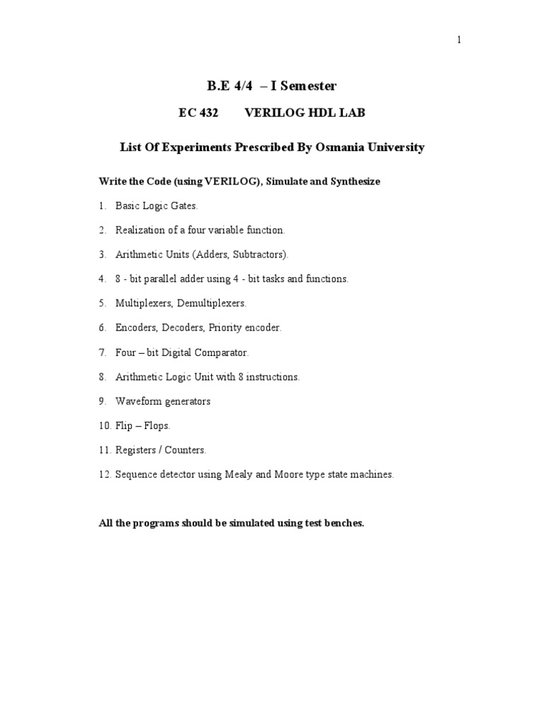Verilog HDL Lab Quiz | PDF | Hardware Description Language | Control Flow