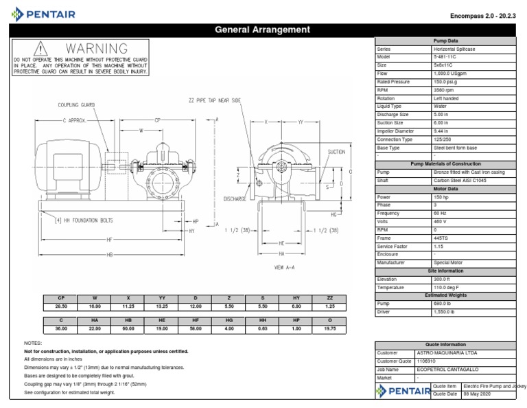 Fire Pump Dimensions and Specifications | PDF | Pump | Horsepower