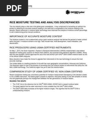 Rice Moisture Testing And Analysis Discrepancies 2 0611 Application Note Pdf Software Testing Rice