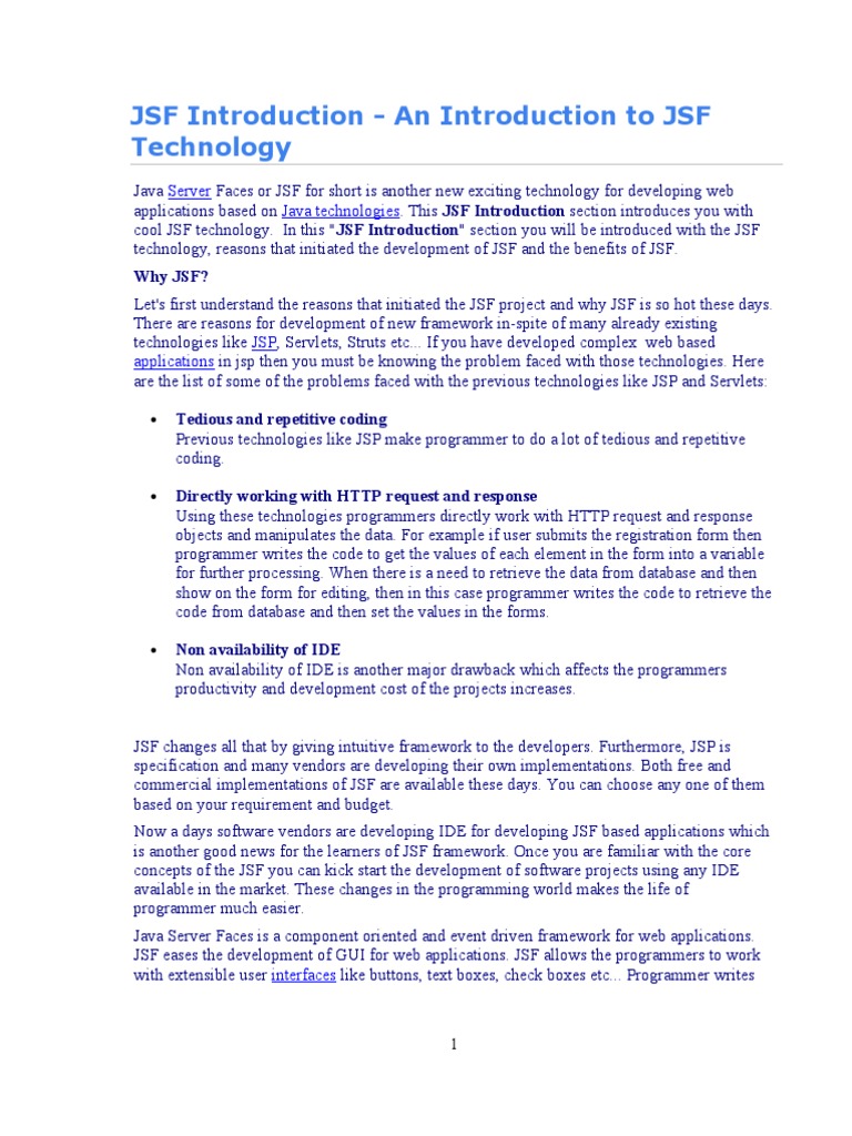 JSF: Java Web App Framework Guide | PDF | Java Server Faces | Model ...