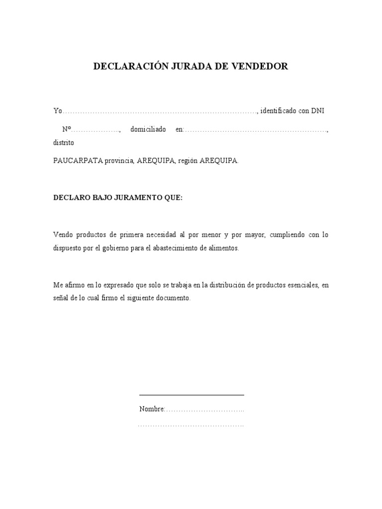 Declaración Jurada de Vendedor | PDF
