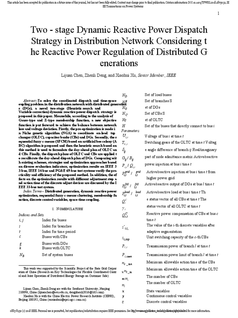 Two-Stage Reactive Power Dispatch Strategy | PDF | Mathematical ...