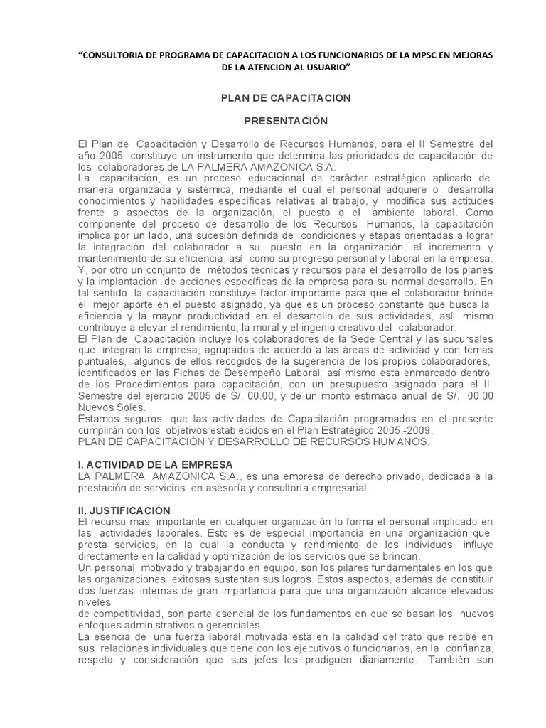 Plan de Capacitación 2005 MPSC | PDF | Evaluación | Gestión de recursos ...
