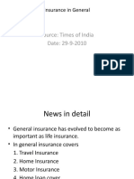 Source: Times of India Date: 29-9-2010: Insurance in General