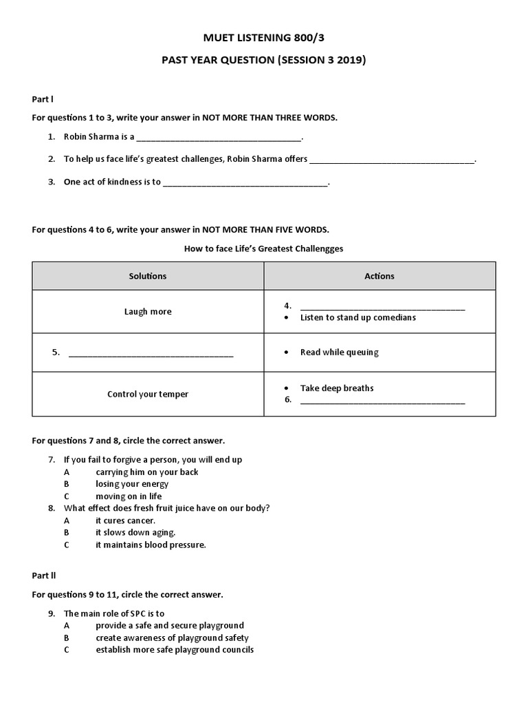 Listening Practice 2019 Session 3 Pdf Playground Nature