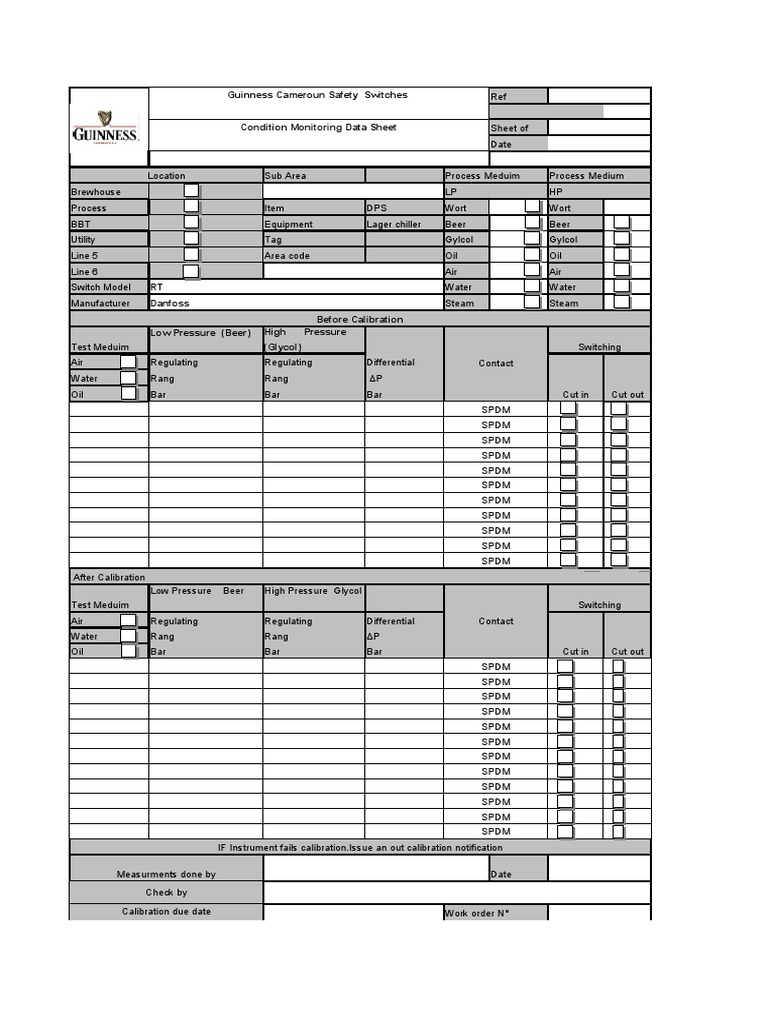 Calibration Data Sheet PDF Calibration Beer