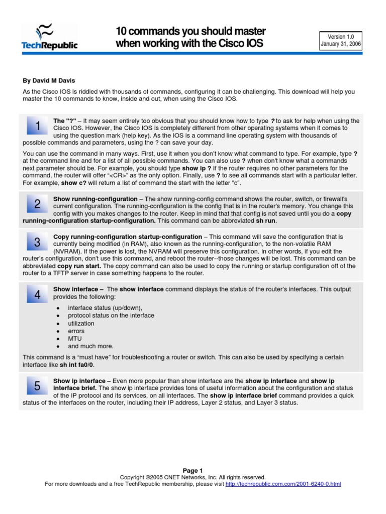 Top10 Cisco Ios Commands | PDF | Router (Computing) | Ip Address