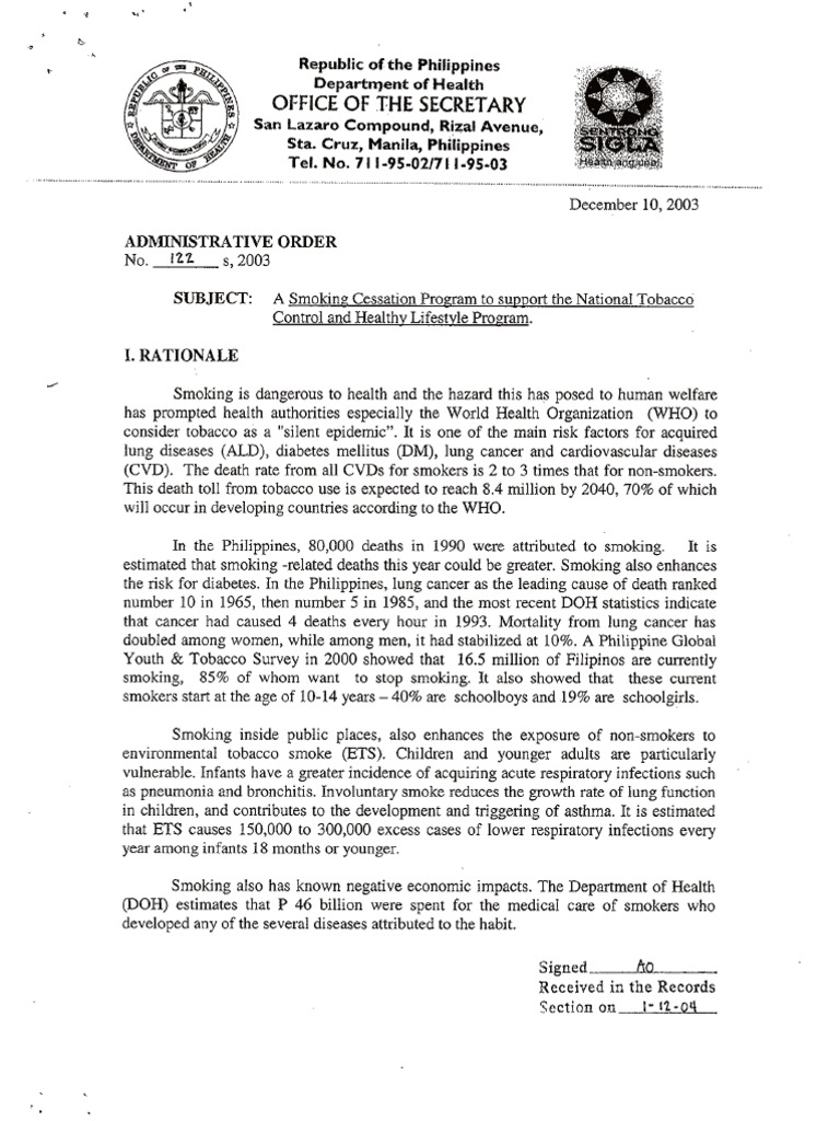 DOH Smoking Cessation Pogram Public Sphere Health Policy