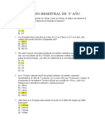 Examen bimestral de 2do año con 10 preguntas de matemáticas