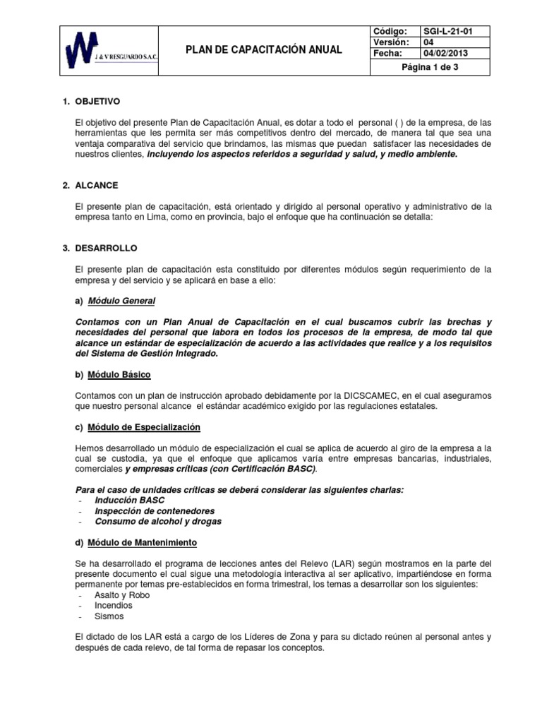 Plan Anual de Capacitación Integral | PDF | Business | Science
