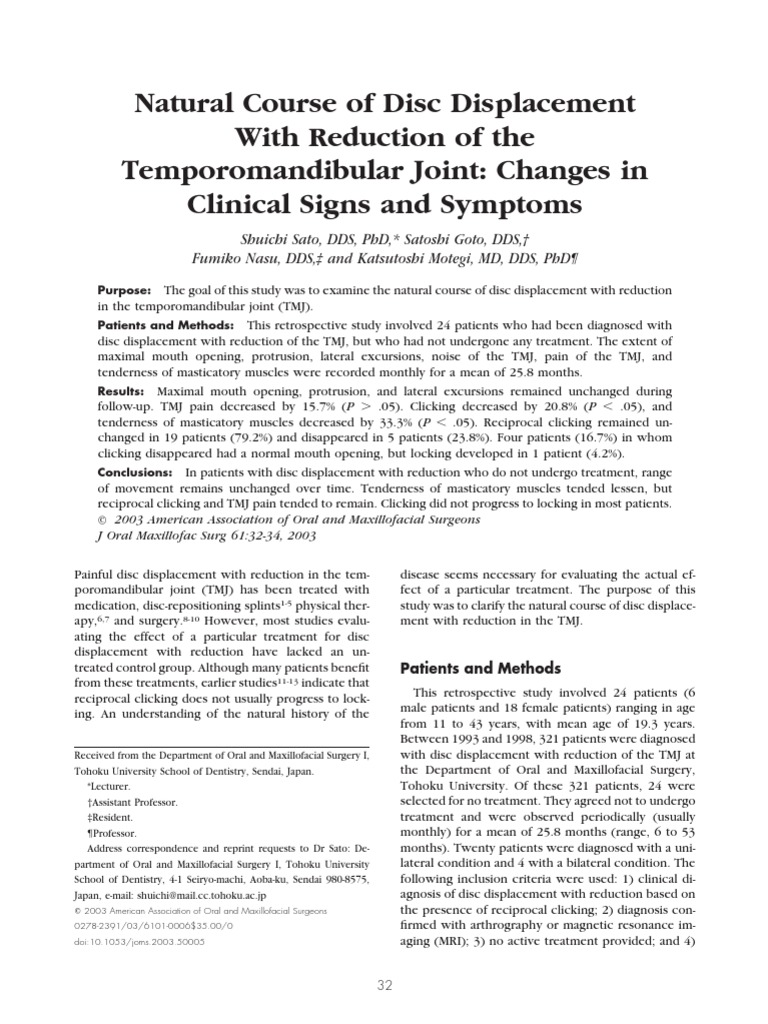 Natural Course of Disc Displacement With Reduction of The ...