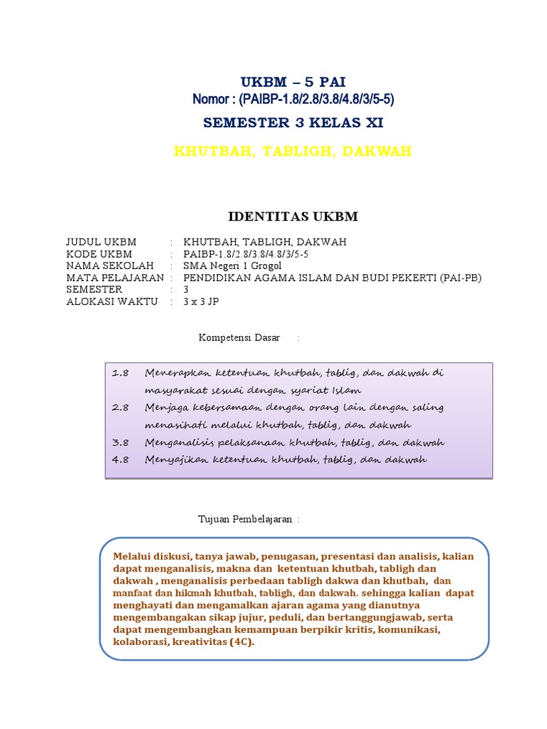 Soal Agama Materi Khutbah Tabligh Dan Dakwah