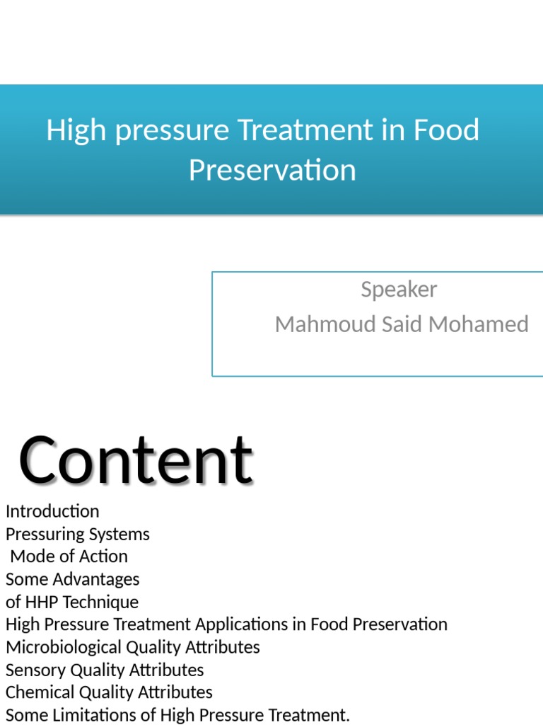 High Pressure Food Preservation Techniques | PDF | Food Preservation ...