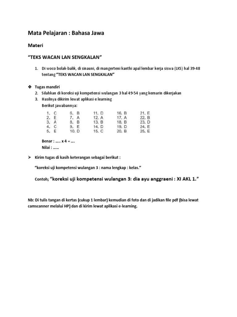 Uji Kompetensi 4 Bahasa Jawa Kelas 8 Download File Guru