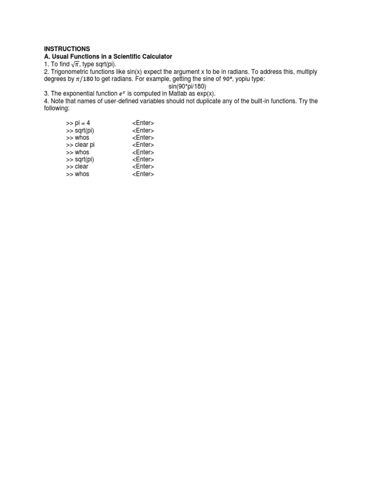 Instructions A. Usual Functions in A Scientific Calculator | PDF