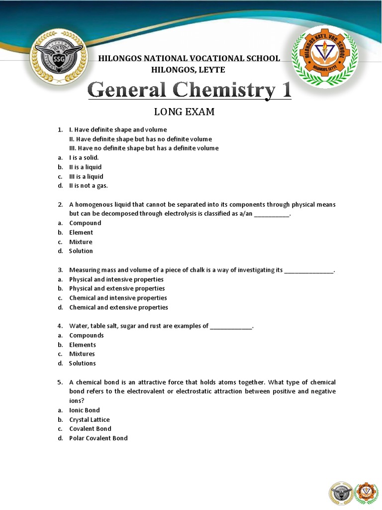 Long Exam Gen Chem 1 | PDF | Chemical Bond | Chemical Compounds