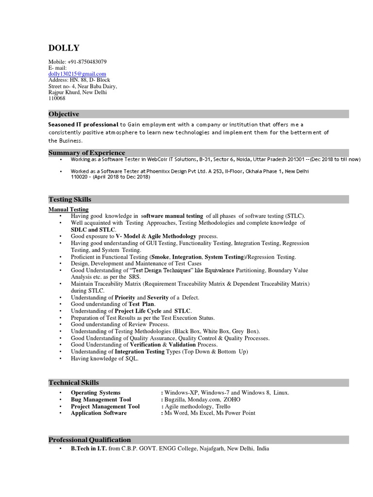 Dolly Dox: Software Tester Profile | PDF | Software Testing | Software ...