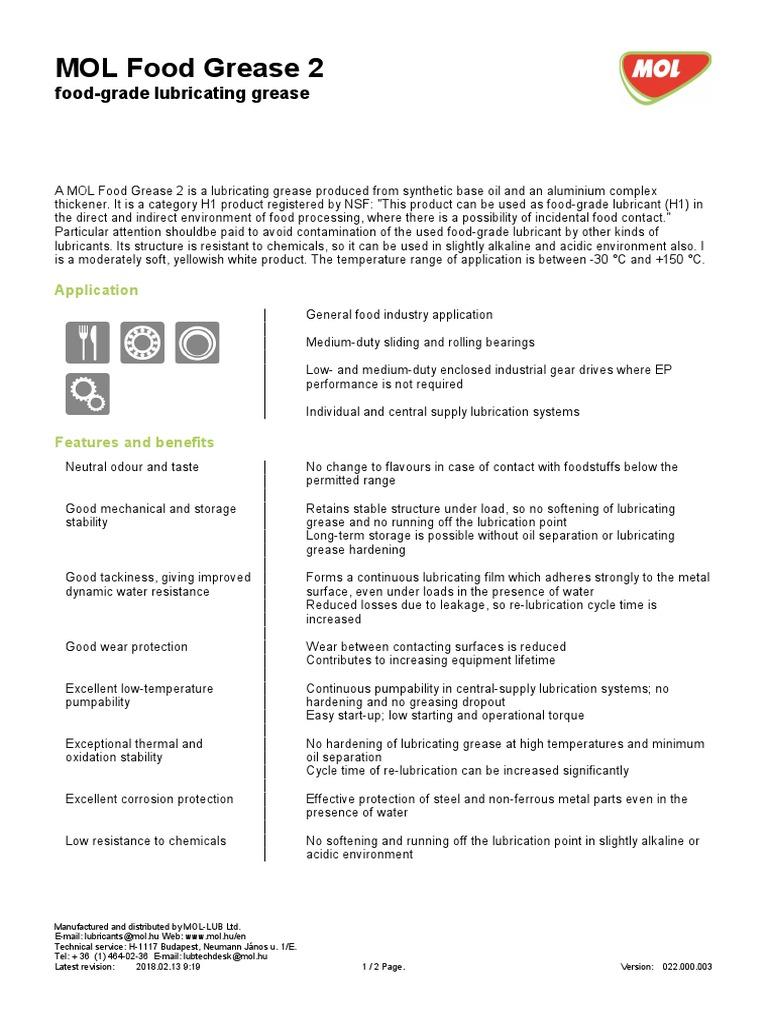 MOL Food Grease 2 | PDF | Lubricant | Physical Sciences