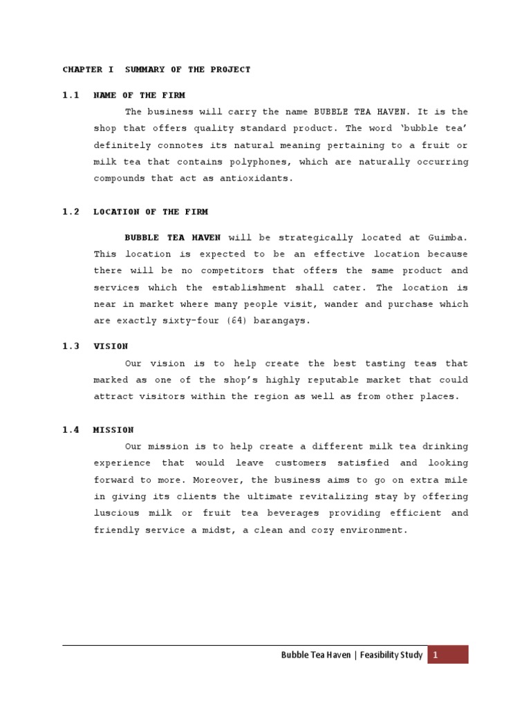 Bubble Tea Haven Feasibility Study | PDF | Drink | Food And Drink