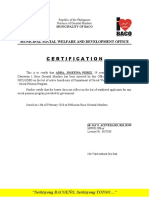Certification: Municipal Social Welfare and Development Office