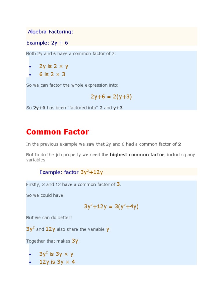 Understanding Algebra Factoring Techniques | PDF | Teaching Methods ...